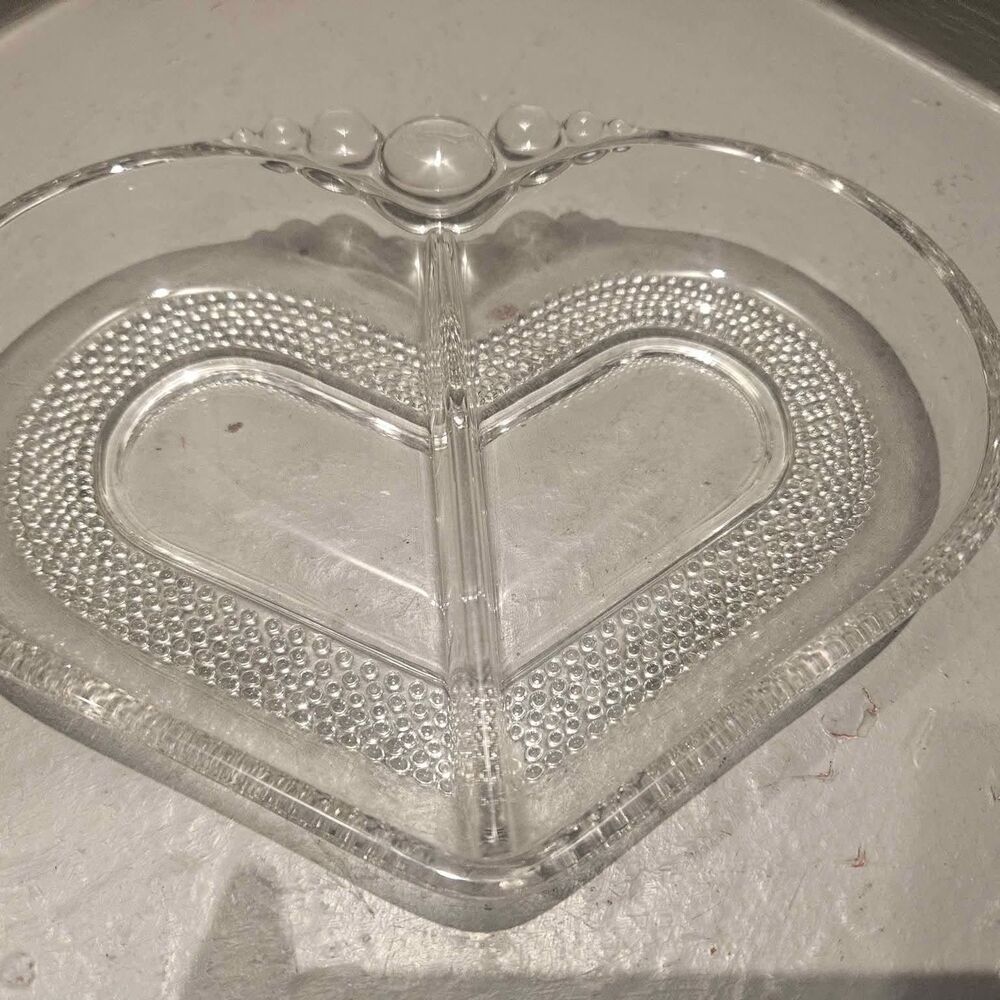 Clear Heart Shaped Divided Glass Dish Duncan and Miller #309 Trinket Dish
